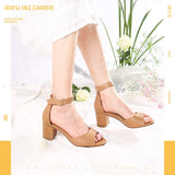 IDIFU Women's IN2 Candie Low Chunky Block Heel Pump Heeled Sandals Buckle Ankle Strap Peep Toe Dress Shoes