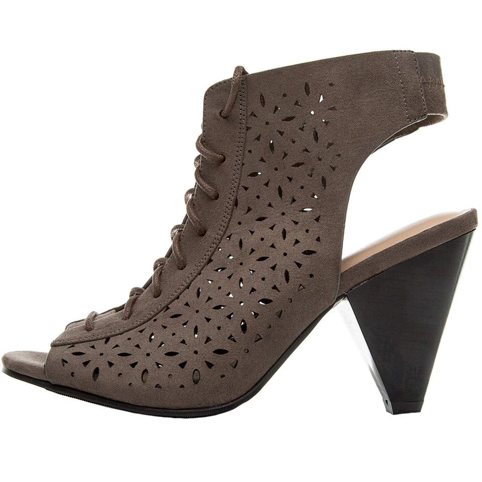 Women's Wide Width Heeled Sandals - Lace up Open Toe Cone Heel Suede Boots Summer Shoes.