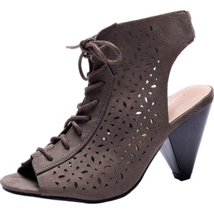 Women's Wide Width Heeled Sandals - Lace up Open Toe Cone Heel Suede Boots Summer Shoes.